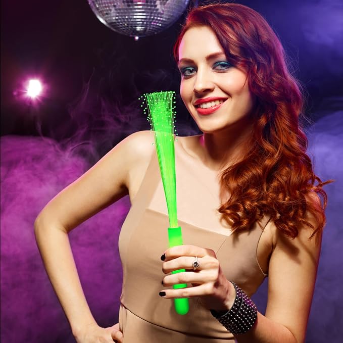 12 Pack Green Glow Sticks Light Up Fiber Optic Stick Glow Wands Bulk - Image 3
