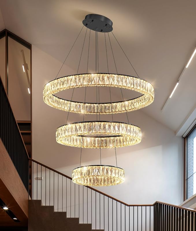 HAIXIANG Modern Glam Chandelier Crystal LED Remote Rings Chandelier Adjustable - Image 4