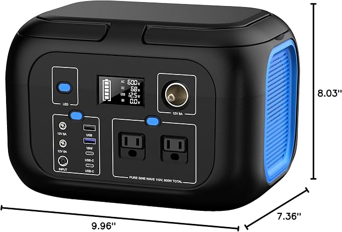 Portable Power Station 600W Power Bank 296Wh Solar Generator Lithium Battery Portable Generator Fast Charging with LED Light Battery Pack 9 Outputs Power Supply for Home Camping Emergency Backup - Image 10