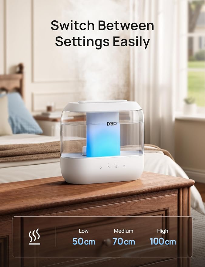Dreo Humidifiers for Bedroom, 4L Top Fill for Large Room, 36H Runtime, 28 dB Quiet Supersized Cool Mist Air Humidifier for Baby Nursery, Plants, Indoor, Night Light, Easy to Clean & Fill, White - Image 8