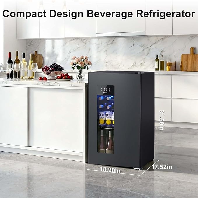 Antarctic Star Auto Defrost Beverage Refrigerator, 130 Can Mini Fridge with Glass Door &Adjustable Shelves, 21-50°F Temp Control,Beverage Cooler for Soda, Beer, Wine, Home Bar, Office, 3.2 Cu.Ft - Image 6