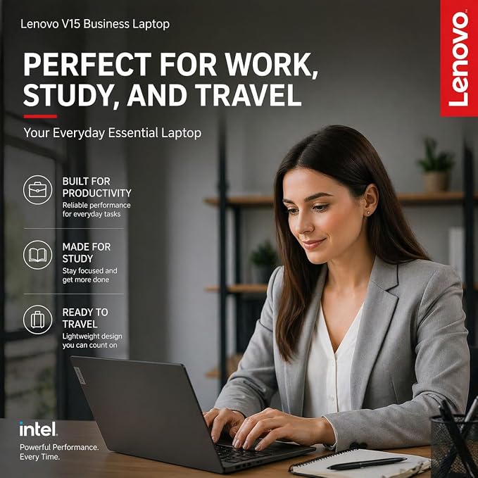 Lenovo V15 Business Laptop, Intel N150 Quad-Core Processor, 15.6" FHD Display, 16GB DDR5 RAM, 512GB NVMe SSD, Wi-Fi 6, Ethernet RJ-45, Dolby Audio, Windows 11 Pro, Business Black - Image 8
