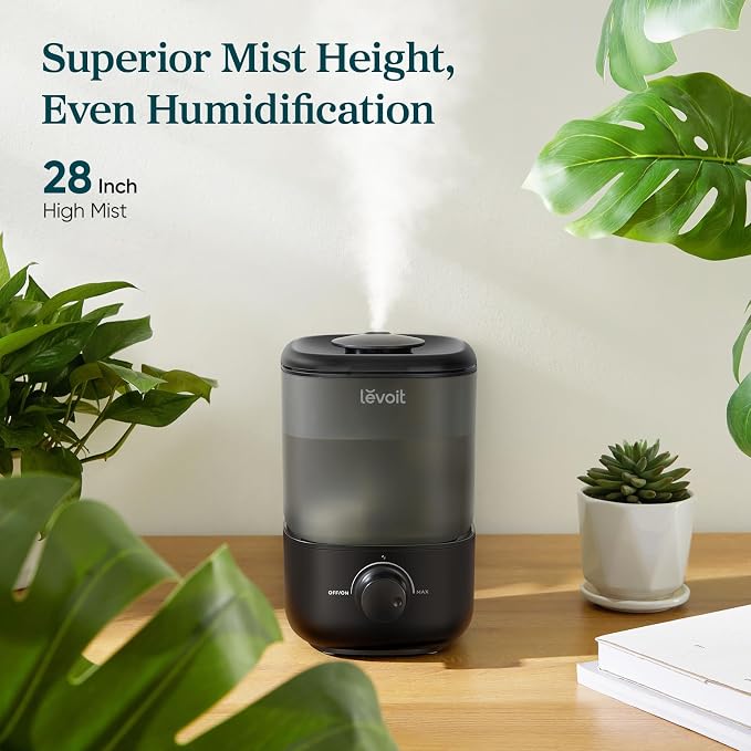 LEVOIT Classic 160 Top-Fill Ultrasonic Cool Mist Humidifier, Super Easy to Fill and Clean, Quiet Operation for Bedroom Home Baby & Plants, Auto Shut-off for Safety, 360° Rotating Nozzle, 2.5L, Black - Image 5