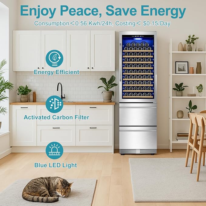 Wine and Beverage Refrigerator, 24'' Dual Zone Wine Fridge with Dual Drawers, Holds 160 Cans and 120 Bottles, Reversible Door, Built-In or Freestanding, Beverage Fridge for Home or Commercial - Image 8