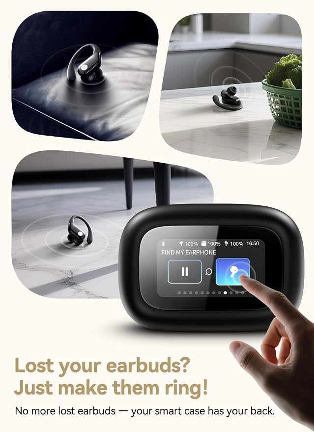 jaddsa Bluetooth 5.4 Wireless Earphones with Touchscreen Control (Mattle Black) - Image 2