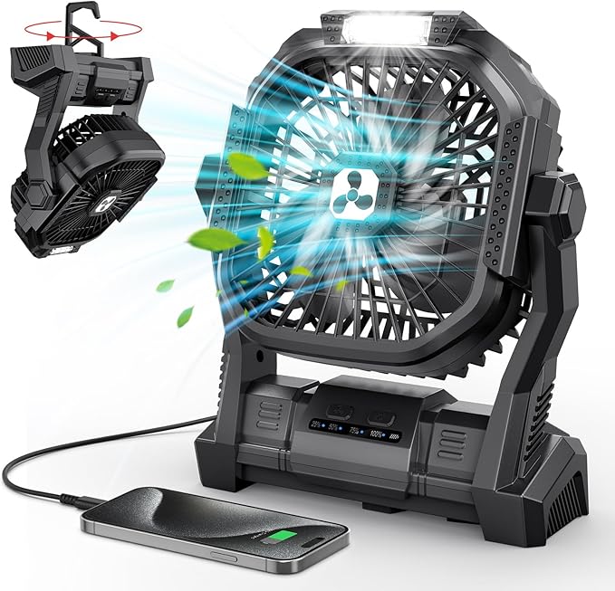 ONLYNEW Portable Fan Rechargeable, 20000mAh Cordless Battery Powered Fan with LED Lantern, USB C Battery Operated for Camping Travel Bedroom Home Tent Office Beach Desk Fishing Table by OnlyNewforYourLife