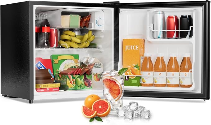 1.6 Cu Ft Mini Fridge with Freezer, Single Door Upright Freezer | 30dB Ultra Quiet, Adjustable Thermostat, Reversible Door, ETL Certified, Mini Fridge for Bedroom, Dorm & Office, Black by Frostorm