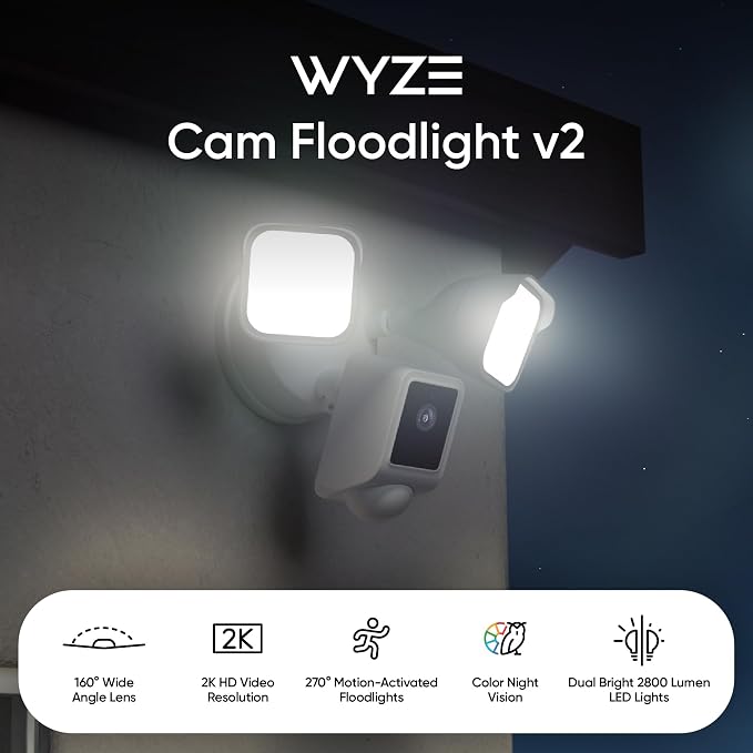 WYZE Floodlight Camera v2, Security Camera Outdoor, 2K HD - Image 2