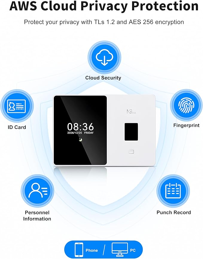 NGTeco Cloud Employee Time Clock, Fingerprint & Card Punch Machine - Image 8