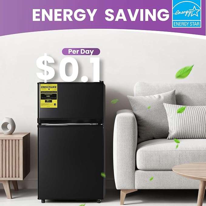 Tehanld 3.6 Cu.Ft Mini Fridge with Freezer for Dorm Office, Black | Double Door Compact Refrigerator with Low Noise Technology, Removable Shelves for Bedroom and Apartment Storage - Image 4