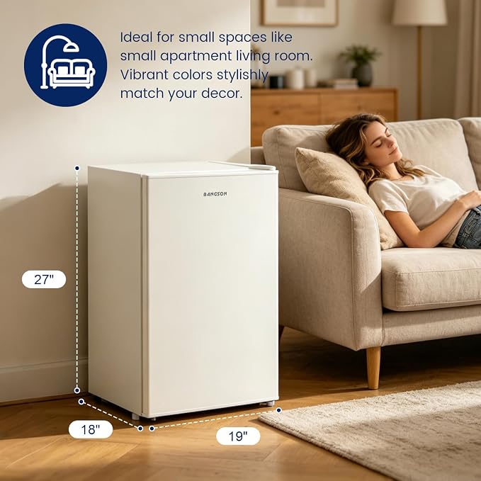 2.6 Cu Ft Small Fridge with Freezer for Office Cream White | Mini Refrigerator for Dorm Bedroom, Compact Fridge, Energy-efficient, Low Noise - Image 4