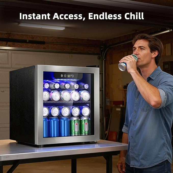 Antarctic Star 48 Can Mini Beverage Refrigerator, 1.3 Cu.Ft Compact Drink Cooler with Glass Door, Adjustable Temp 40-61°F, Quiet Freestanding Wine & Soda Cooler for Home Office Dorm, LED Lit - Image 7