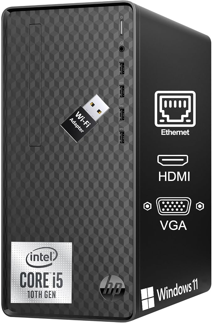 HP Desktop Computers Tower PC, Intel i5-10400 (16GB DDR4 RAM, 512GB SSD) | Compact & Silent Design, Idea for Home Daily use, Web Browsing, WiFi Adapter, Keyboard & Mouse Included, Windows 11 Home by Unknown