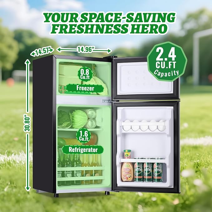 2.4 Cu.ft Mini Fridge with Top Freezer Apartment Size Dual Door Compact Refrigerator for Personal Use Small Fridge with Egg tray, 7 Temperature Control For Dorm, Silver - Image 2