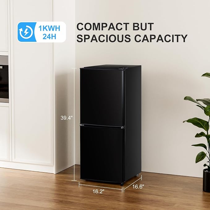 4.2 Cu Ft Mini Fridge for Bedroom, 2 Door Small Fridge, Small Refrigerator | 7 Level Thermostat, LED Light, for Bedroom, Office, Dorm - Black - Image 3