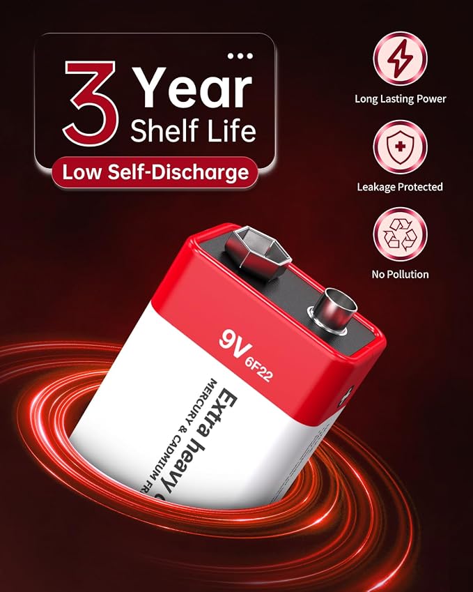 PKNOVA 9V Batteries, 9V 6F22 Carbon Battery, 9V Battery - Image 3