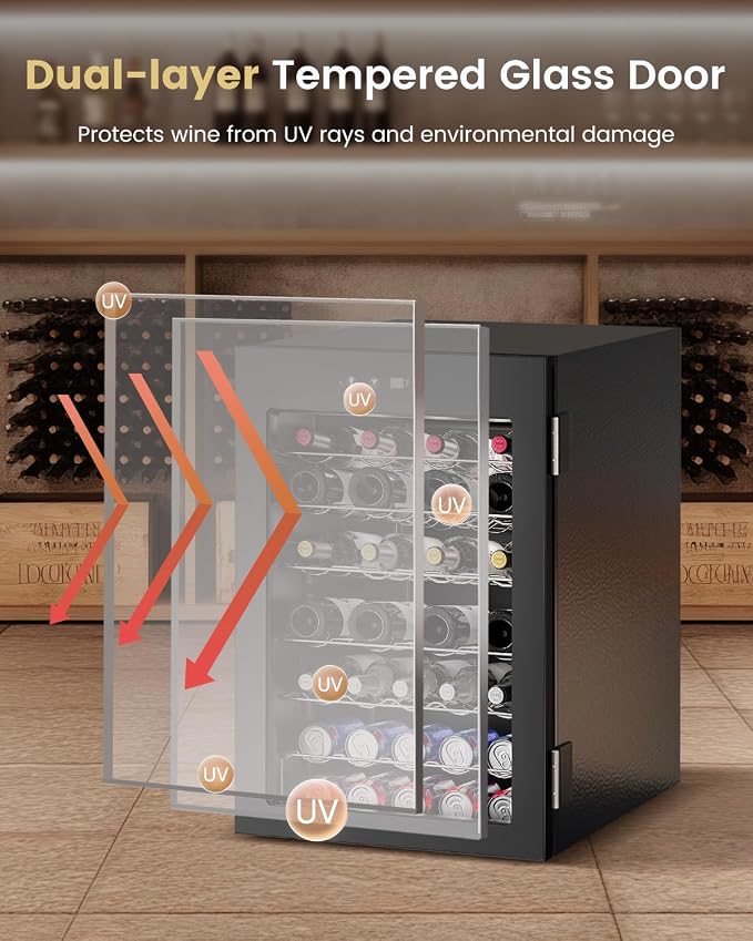 Feelfunn 45 Bottle Wine Cooler, 4.5CuFt Mini Fridge with Glass Door, Black | 34-64°F, <36dB, UV-protective glass door, stable temp, 4 adjustable shelves. For wine, beer, soda in Bedroom Office Home Bar - Image 4