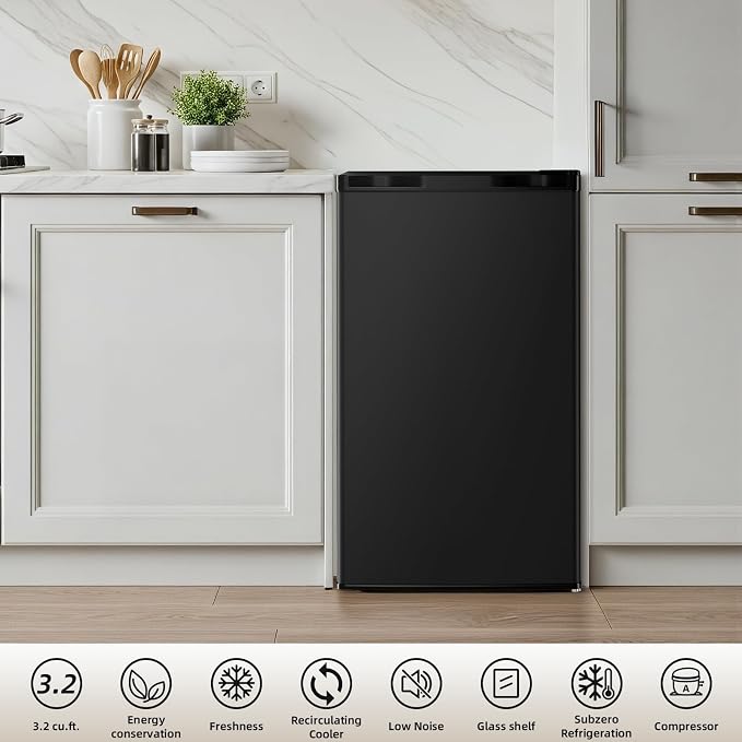 Antarctic Star 3.2 Cu.Ft.Compact Refrigerator with Freezer, Mini Fridge Single Door with Adjustable Thermostat,Removable Glass Shelves for Apartment,Dorm,Office,Kitchen，BLACK - Image 6