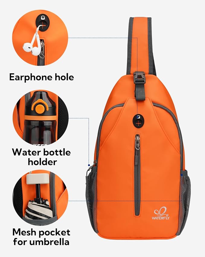 WATERFLY Crossbody Sling Backpack Sling Bag Travel Hiking Chest Bag Daypack - Image 5
