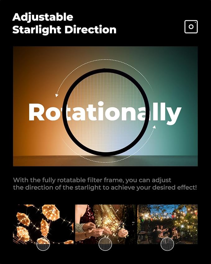 K&F CONCEPT 58mm Variable Short Line Star Lens Filter, Cross Screen Starburst - Image 7