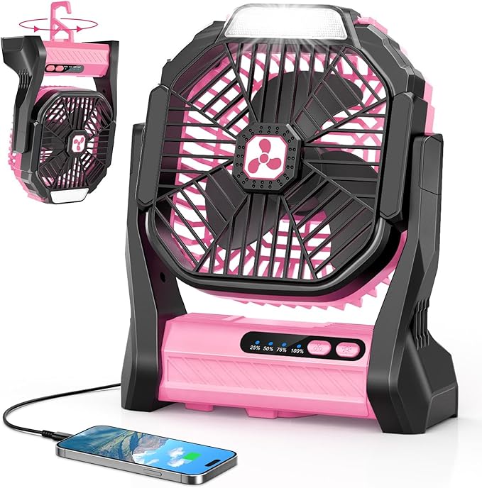 Peouix Portable Rechargeable Fan, 20000mAh Cordless Battery Powered Camping Tent Fans with LED Lantern, Small USB C Operated Outdoor Ventiladores for Travel Camp Fishing Office Home Essentials by Unknown