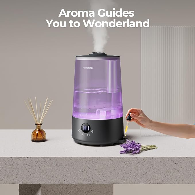 Homvana Humidifiers for Bedroom Home, 3.6L Cool Mist Top-Fill 34H Super Long Time, Quiet 23dB, Baby Humidifier, Oil Diffuser for Large Room, House, Plant, Nursery, Office, BPA FREE, Ultrasonic (Black) - Image 7