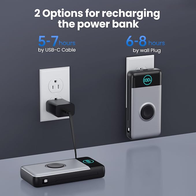 Portable Charger for iPhone with Built-in Cables and AC Wall Plug,Upgraded 40800mah Fast Charging USB C Power Bank,25W PD Travel Essentials Battery Pack for iPhone 17/16/15/14/13,Galaxy,Apple Watch - Image 2