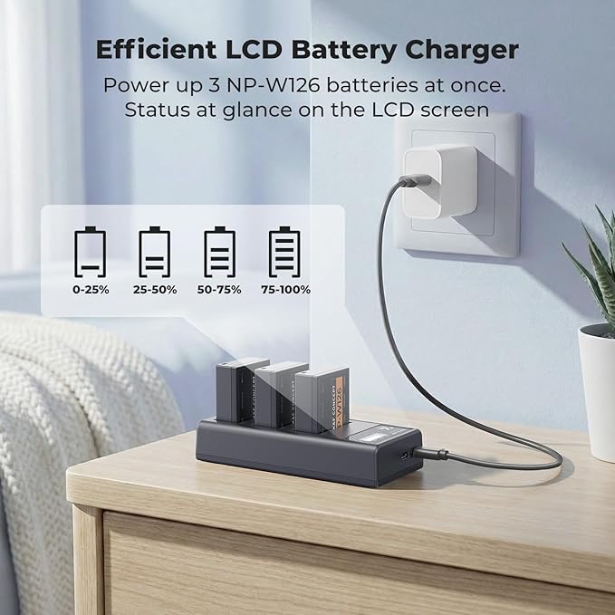 K&F CONCEPT 3-Pack NP-W126 Battery and Upgraded 3-Slot NP-W126S XT30III Battery - Image 4
