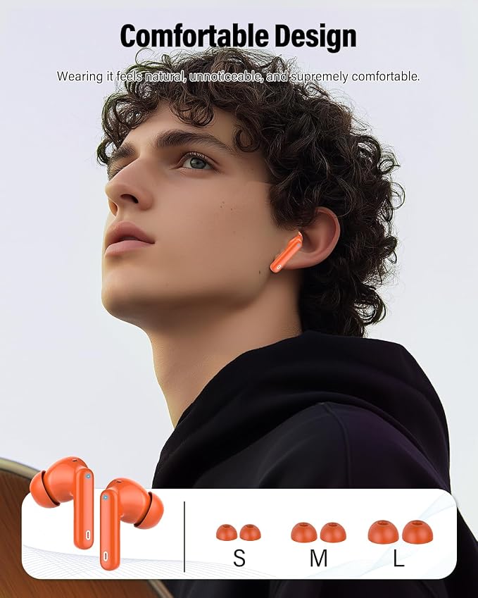 Wireless Earbuds, Bluetooth 5.4 Headphones Bass Stereo/Clear Calls, Orange | Ear Buds with Noise Cancelling Mic LED Display in Ear Earphones IP7 Waterproof 36H Bluetooth Earbuds for Phones/Sport/Laptop - Image 6