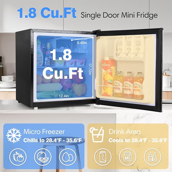 OSTBA 1.7 Cu.ft Mini Fridge with Freezer, Small Refrigerator, Silver | Compact Refrigerator with Adjustable Thermostat, Removable Shelves, Low Noise, Reversible Door for Bedroom Home Dorms Office - Image 4