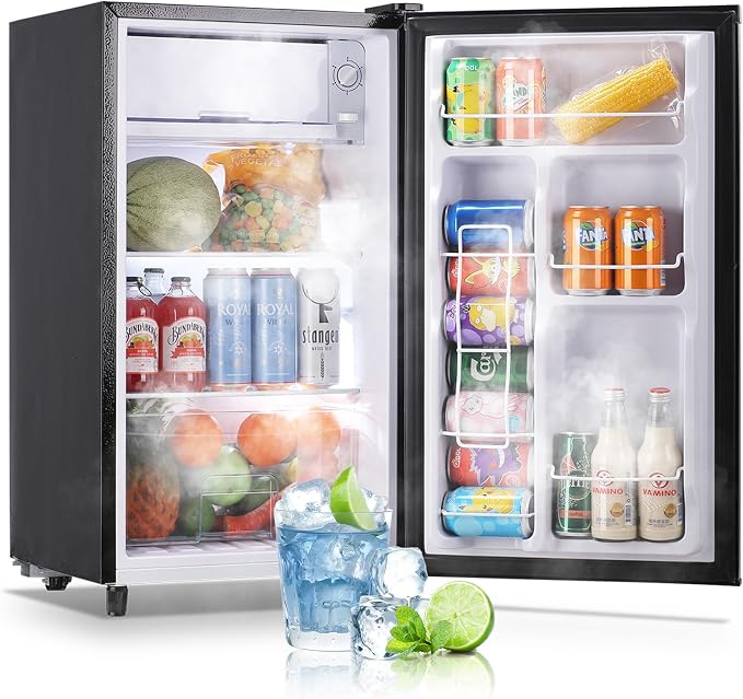 Refrigerator 3.2 Cu.Ft Single Door Fridge with freezer Refrigerator with 5 Adjustable Temperature LED Lights Removable Storage Shelves Apartment size Fridge for Bedroom Dorm Office Silver by WANAI%C2%AE
