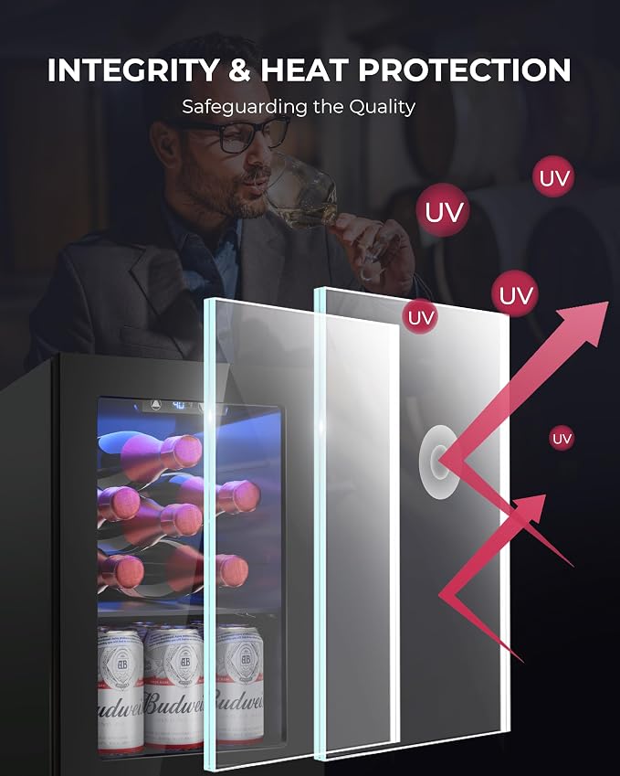6 Bottles and 6 Cans Compact Beverage Refrigerator, Freestanding Mini Fridge with Temperature Control for Beer Wine, Under Counter Small Refrigerator Adjustable Shelve for Home and Bar - Image 6