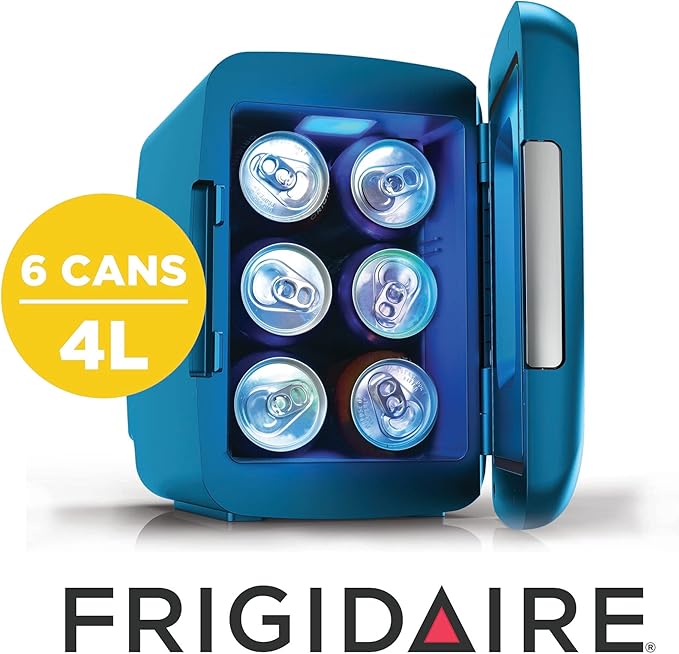 Frigidaire Gaming Light Up Mini Beverage Refrigerator, 6 can, 4 liters, Cooler with large see through door and LED lights Perfect for Gaming Experience, Home, Office, or Cars.12V Charger (Blue) - Image 3