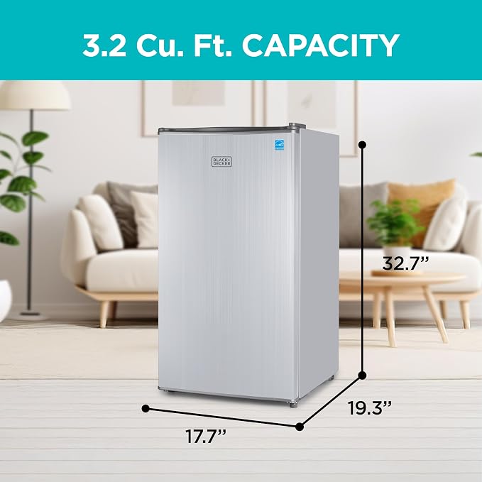 BLACK+DECKER 3.2 Cu. Ft. Compact Refrigerator, BCRK32V, Stainless Look | Energy Star Certified Small Refrigerator, Single Door Mini Fridge with Chiller Compartment, Personal Fridge for Home or Dorm - Image 2