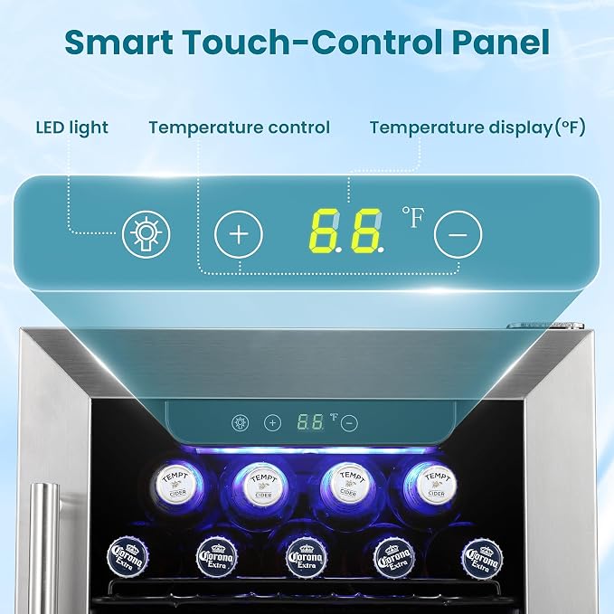 Antarctic Star 115 Can Beverage Refrigerator Cooler, 2.9 Cu.Ft Mini Fridge with Safety Lock, Beverage Cooler with Glass Door/LED Light/Adjustable Removable Shelves for Home/Office/Bar(Stainless Steel) - Image 3