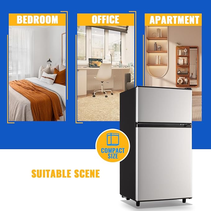 100L Silver Mini Fridge With Freezer Compact Refrigerator for Dorm | Freestanding Fridge with 7 Level Adjustable Thermostat, Removable Shelves, Fast Cooling, Low Consumption - Image 9