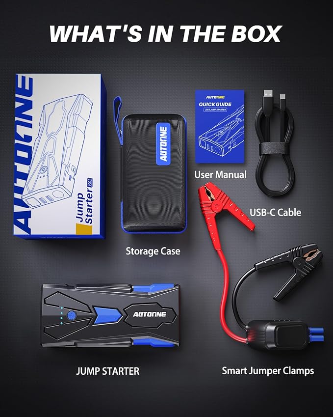 AUTOONE 6000A Car Battery Jump Starter Up to All Gas & 12L Diesel Engine, Car Battery Jumper Starter Portable 12V Jump Box with USB Output, Storage Case, LED Flashlight - Image 9