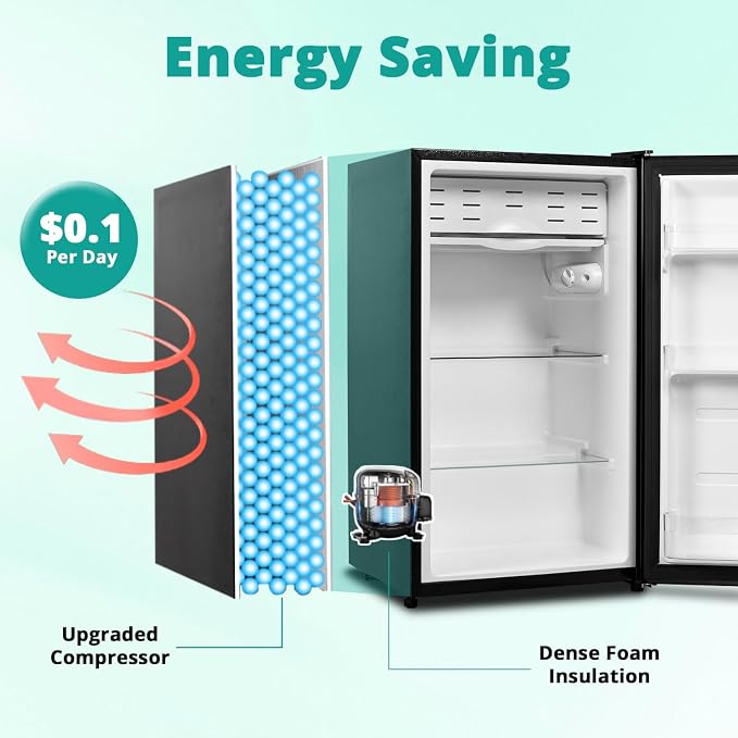 3.2 Cu.Ft Small Refrigerator Single Door, Mini Fridge for Bedroom Office Dorm Kitchen Undercounter, Compact Cooler with Removable Glass Shelves Quite Operation, Black - Image 6