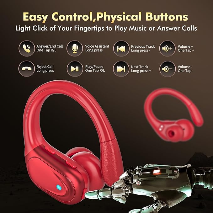 HAOYUYAN Wireless Earbuds, Sports Bluetooth Headphones, Noise Canceling Ear Buds with 80hr Playtime, LED Power Display, IPX7 Waterproof Earphones for Gym/Workout（Red） - Image 6