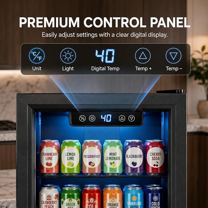 Beverage Refrigerator, 1.8 Cu.Ft Mini Fridge with Glass Door, and Electronic Temperature Control for Beer, Soda, Wine, Small Drink Fridge for Home, Dorm, Office, Bar (1.8 Cu.Ft) - Image 5