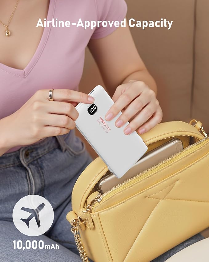 Portable Charger Power Bank Built in Cables and Wall Plug, 10000mAh iPhone Battery Pack Fast Charging, USB C External Slim Power Bank, Travel Essentials Compatible with iPhone 17 16 15 14 iPad, White - Image 3