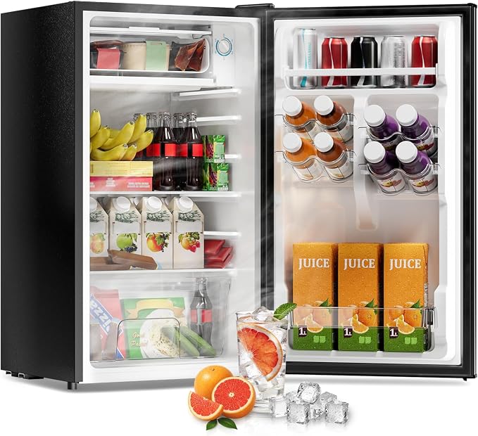 3.2 Cu Ft Mini Fridge with Freezer, Single Door Upright Freezer | Energy Efficient, Large Capacity, Reversible Door, ETL Certified, Small Refrigerator for Bedroom, Office & Dorm, Black by Frostorm