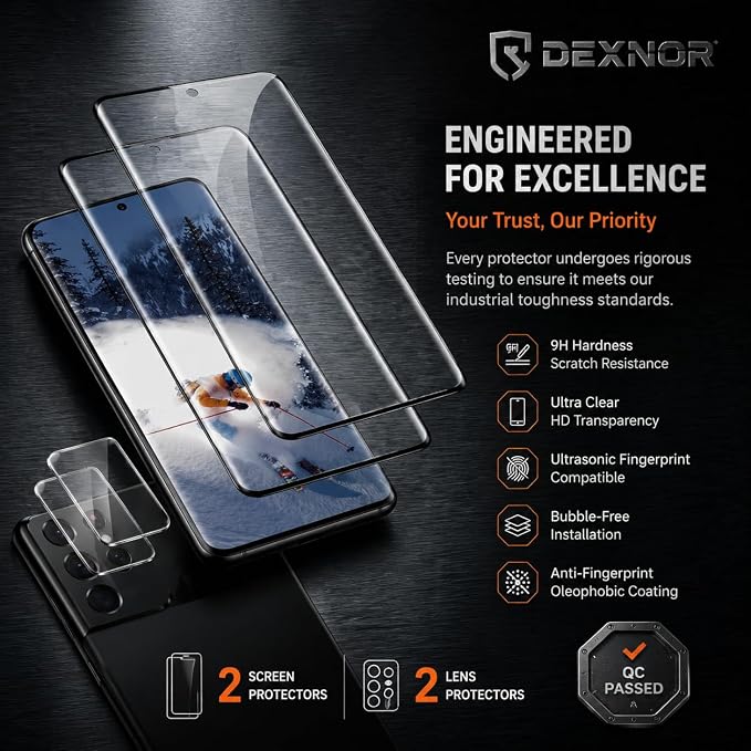 2 Pack Galaxy S21 Ultra Screen Protector, HD Clear Tempered Glass, 2 Pack - Image 2