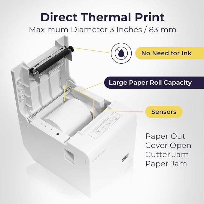 Volcora Thermal Receipt Printer, 80mm POS Printer w/Auto Cutter, USB/WiFi - Image 4