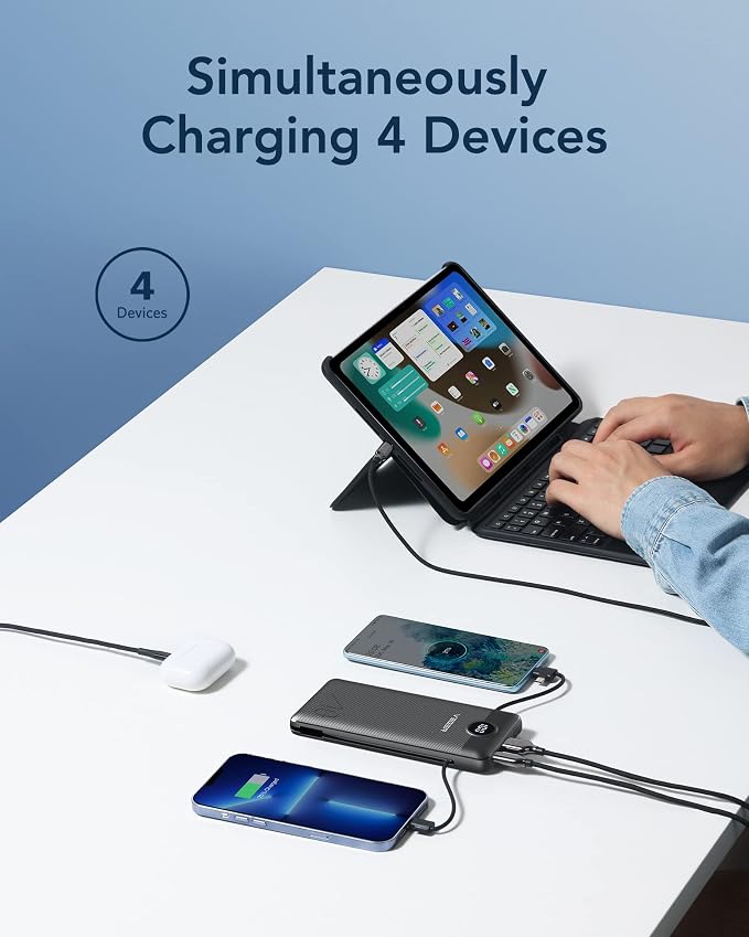 VEGER Portable Charger with Built-in AC Plug and Cables, All in One 10000mAh Ultra Slim Power Bank Travel Essentials, Fast Charging Battery Pack Compatible with iPhone, Samsung, Android (Black) - Image 4