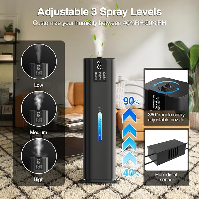 Smart Humidifiers Large Room Bedroom Home, 2.11Gal(8L) Quiet Top Fill Cool Mist Humidifier, Smart App & Remote Control, 3 Speed Humidifier with 360° Nozzle, Humidity Setting for Baby Office - Image 5