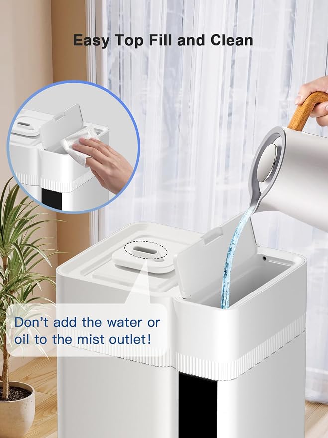13L/3.4Gal Humidifiers for Bedroom, Ultrasonic Warm & Cool Mist Humidifier Large Room, Covers 800ft², 72H Runtime, 24H Timer, 3 Mist Modes Top Fill Quiet Humidifiers for Home, Office, White - Image 9