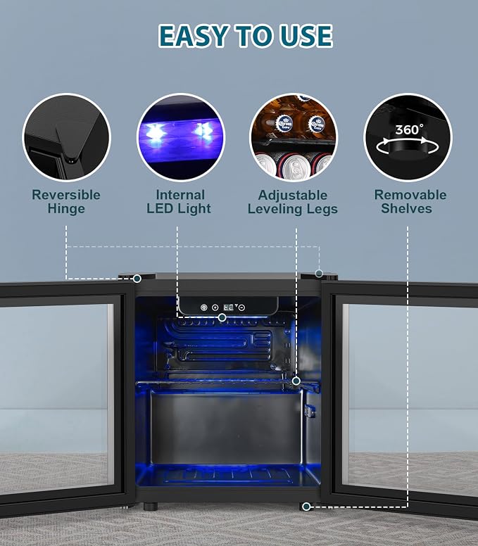 Electactic 50 Cans Beverage Refrigerator Cooler, 1.3 Cu.ft Mini Fridge Countertop Drink Cooler with Glass Door for Beer, Soda,Wine, Adjustable Digital Temperature Control for Home Dorm Bar, Black - Image 7
