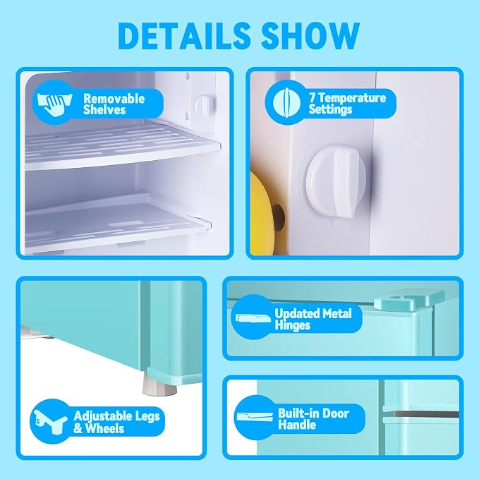 Mini Fridge with Freezer 2.4 Cu.ft Mini Refrigerator Double Doors Dorm Fridge Compact 7 Modes Temp Suit for Apartment Bedroom Office Blue - Image 4