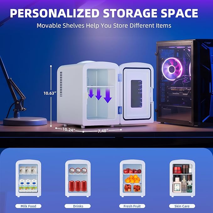 Antarctic Star Mini Compact Refrigerator with Gaming Light, 4L Capacity/6 Cans Portable Mini Fridge, for Bedroom,Car,Office and Dorm, Small Cooler for Cosmetics, Beverage and Food, White - Image 7